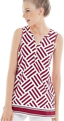 NWT Mud Pie Game Day Tunic Red & White Geometric Gold Buttons Women's Size S 4-6