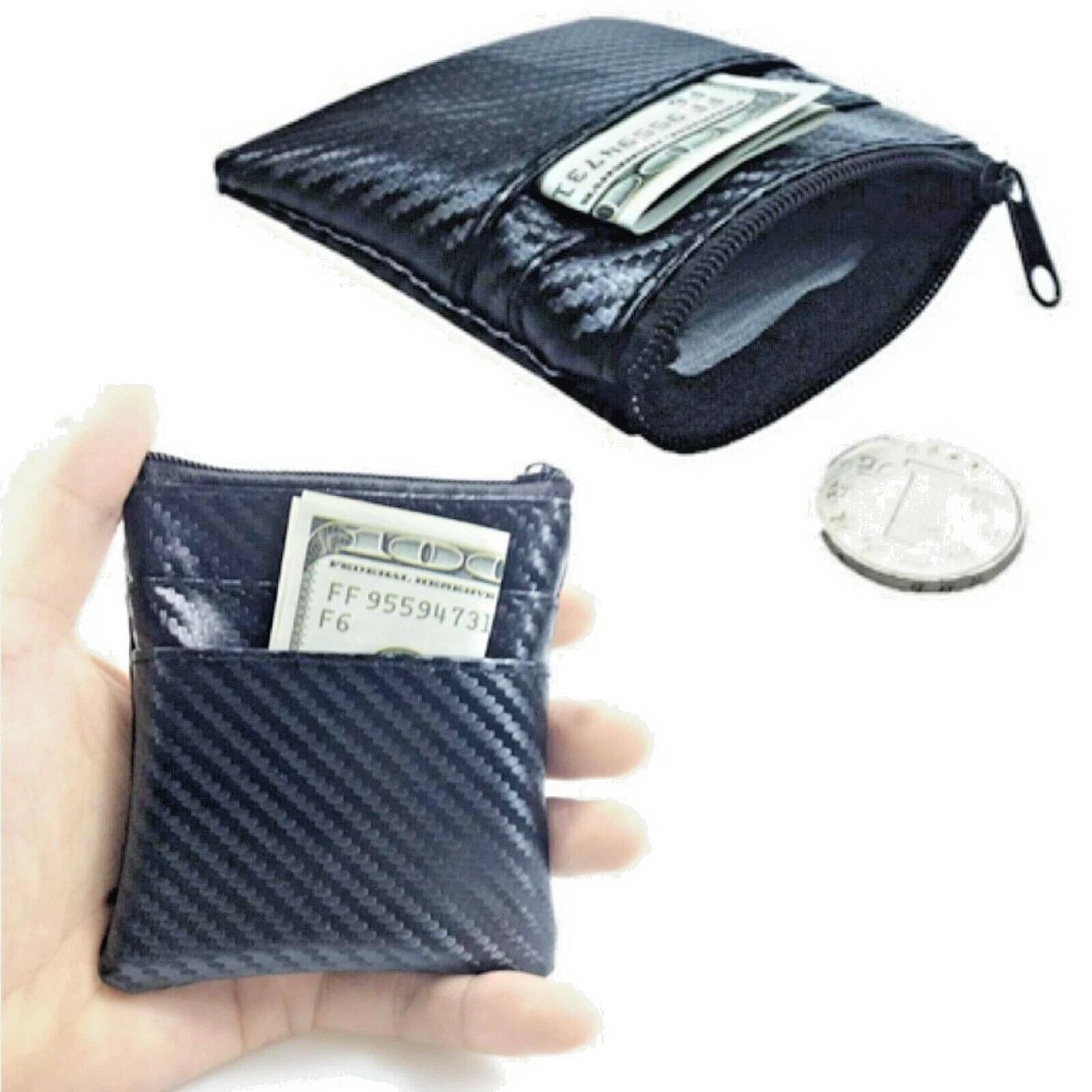 Portafoglio porta carte di credito in pelle nero da uomo piccolo portamonete 