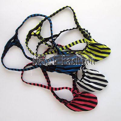 K403C W Hot Mens String Thong Bulge Pouch Low Rise string Forword wider stripes