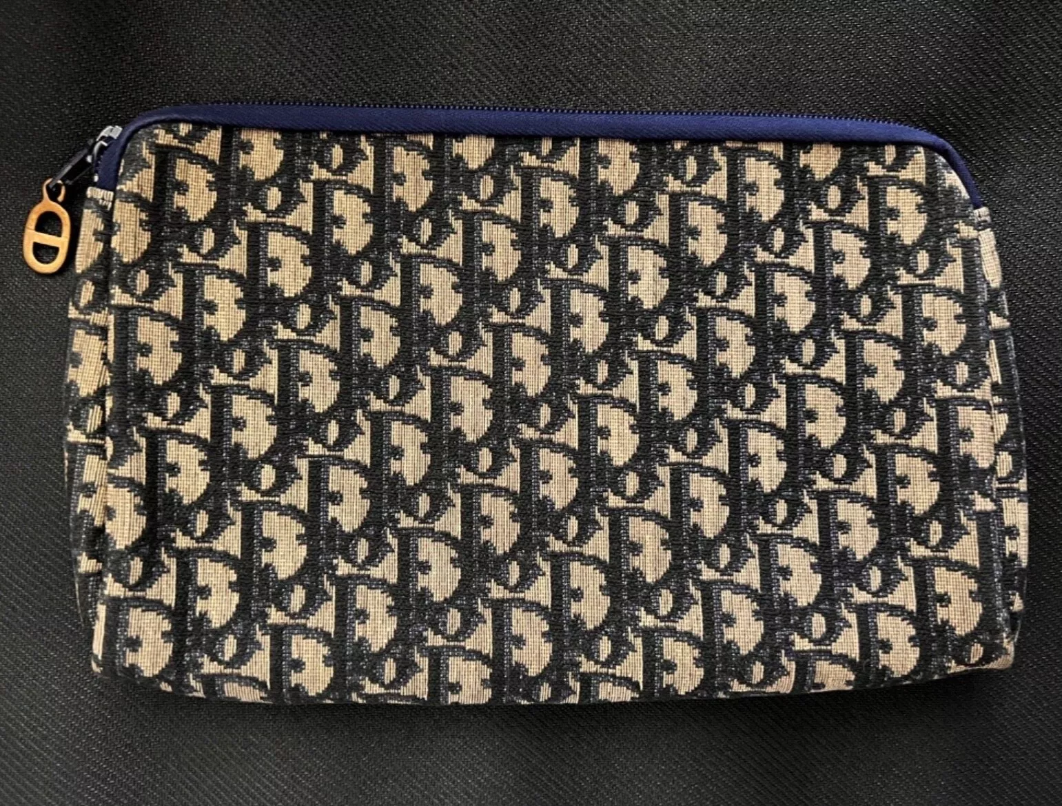 Pochette zippée jacquard bleu oblique vintage dior