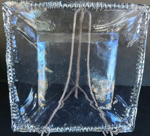 Clear Iceberg Art Glass Square Serving Plate 10.5" Crimp Edge Unique Artisan - Picture 3 of 24