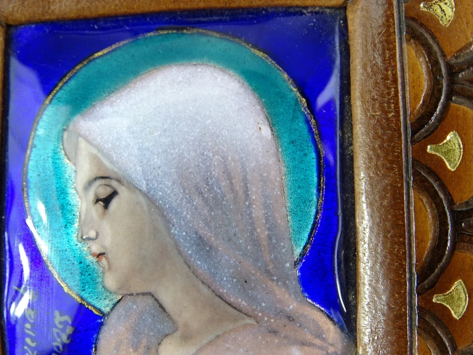 1900 UNIQUE Antique Missal Virgo Mary Porcelain PAINTING Christian Bible Art - Image 3 of 4