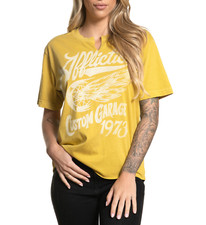 AFFLICTION Women's T-Shirt CUSTOM GARAGE Biker Yellow Top XS-2XL