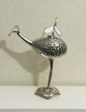 Antique Rare Large Spanish Colonial Sterling Silver Ostrich Yerba Mate & Straw