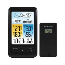 LCD Weather Station Alarm Clock with Snooze Digital Indoor Outdoor E7D1