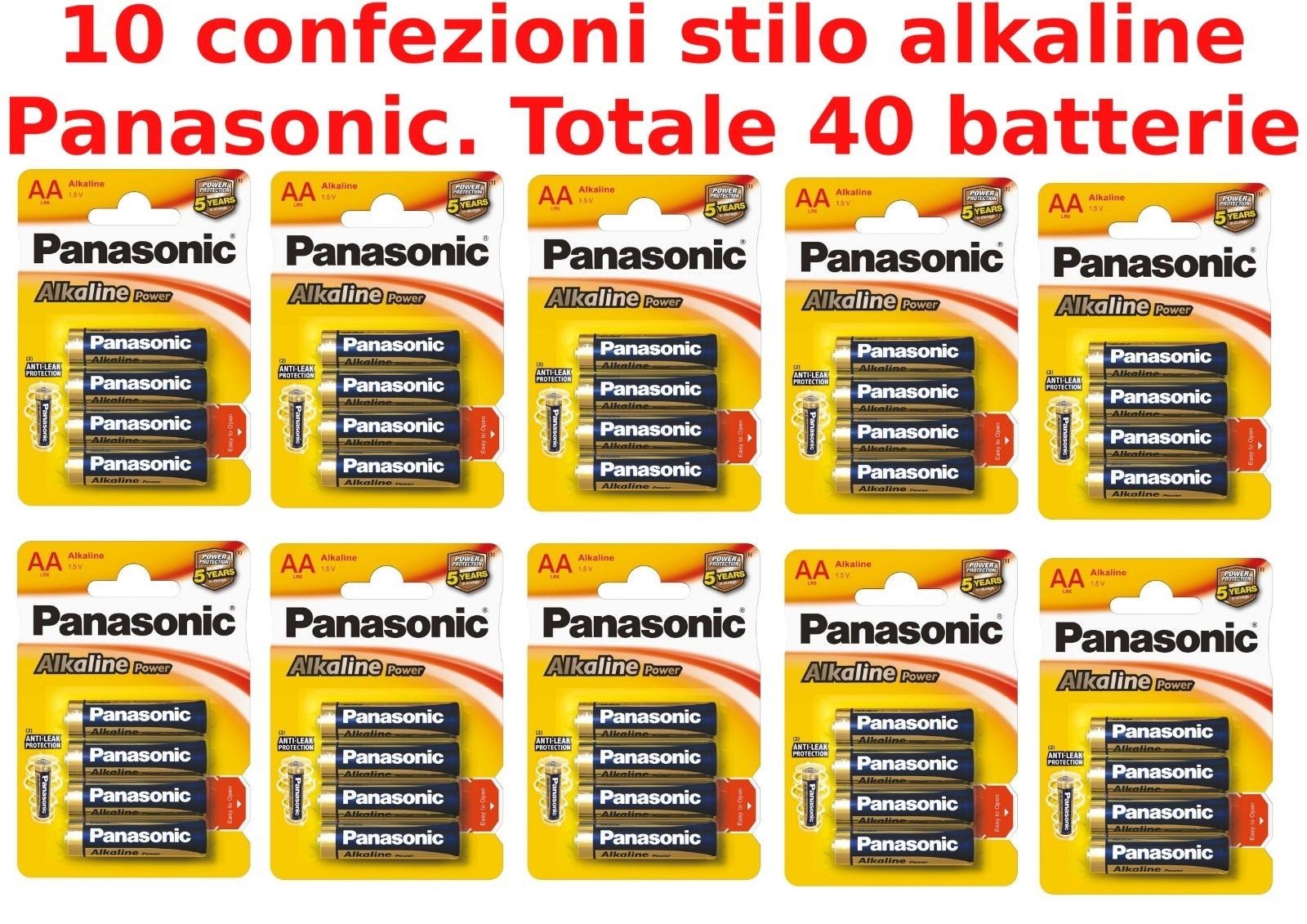 40 PILE STILO AA ALKALINE PANASONIC POWER-BATTERIE STILO LR6 PANASONIC 10 BLIST.