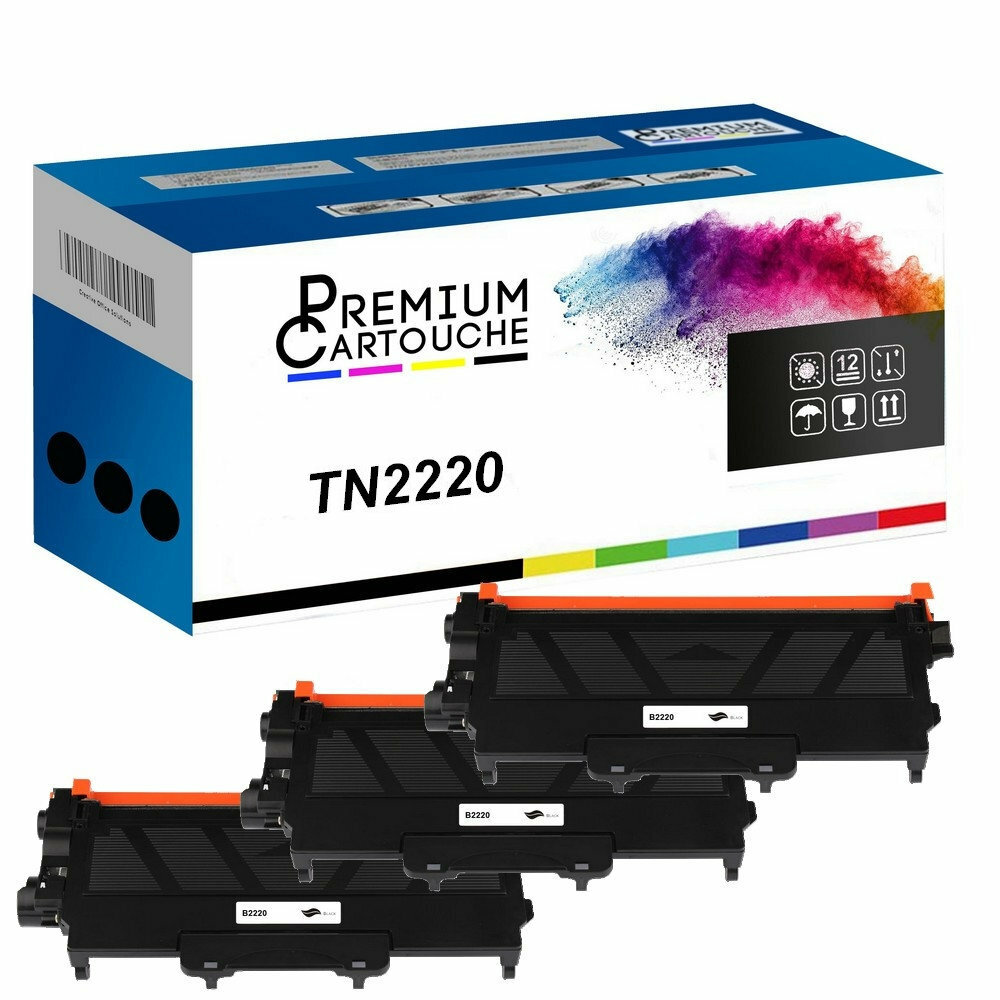 Toner TN-2220 noir compatible Brother lot de 3 cartouches premium pour imprimante laser