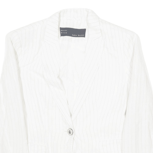 ZARA Womens Blazer Jacket Cream Linen Striped S - Picture 2 of 6