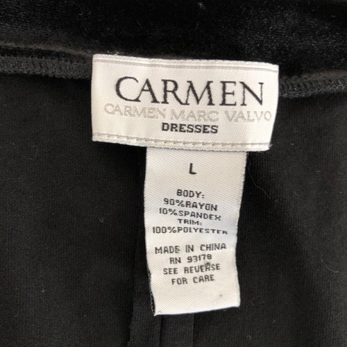 Carmen Marc Valvo 3/4 Sleeve Black Dress Womens Size L V Neck Faux Wrap Studded - Picture 5 of 9