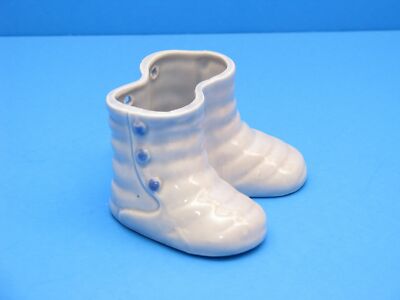 Occupied Japan Pottery Baby slippers Planter shoes Blue Horseshoe mark