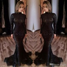Black Shiny Sequins Mermaid Prom Party Evening Dress Celebrity Pageant New Gown