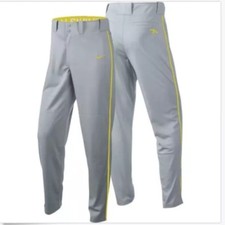 NIKE DRIFIT SWINGMAN Baseball Pants Piped Gray Yellow Mens Sz S NEW