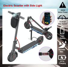 New 350W Electric Scooter Adult, 8.5"Tire w/Side Light, up to 15.8 Miles, Black