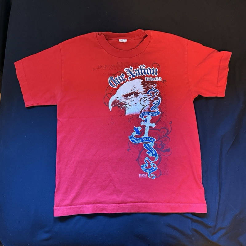 Men’s Red Patriotic “One Nation” Graphic Print Crew Neck T-Shirt Size S
