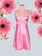 FREDERICK'S OF HOLLYWOOD Rose Pink STRAPPY Short Nightgown Chemise Slip Womens S