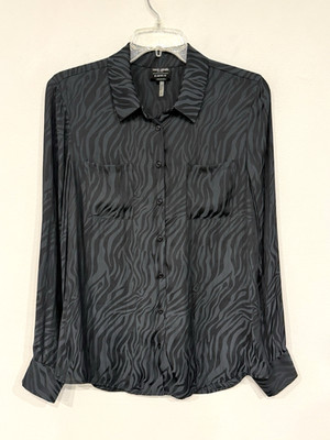 David Lerner for Evereve Black Tiger Stripe Satin Button Up Shirt Size Medium