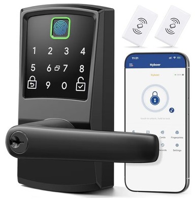 Nyboer Fingerprint Keypad Smart Door Lock w/ Handle Matte Black NEW in Open Box!