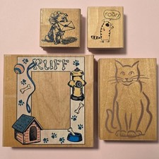 Lot Of 4 Cats Dogs Wood Mounted Rubber Stamp Lot 7 GRP 11