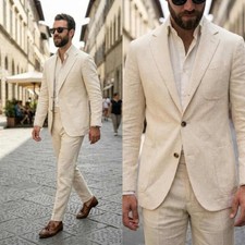Linen Suit For European Street Travel Beach Wedding Relaxed Lapel Lightweight