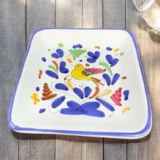 Sambuco Mario Deruta Hand Painted Pottery Square Dish Plate Made In Italy Bird