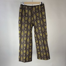 Vintage 70s Pattern Polyester Stretch Flare Pants 26  Waist Yellow Abstract XS/S