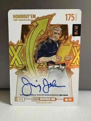 Bo Jackson Battle Arena “How Bout’Em†Fire Auto 29/50 “Jimmy Johnson†BFA-90