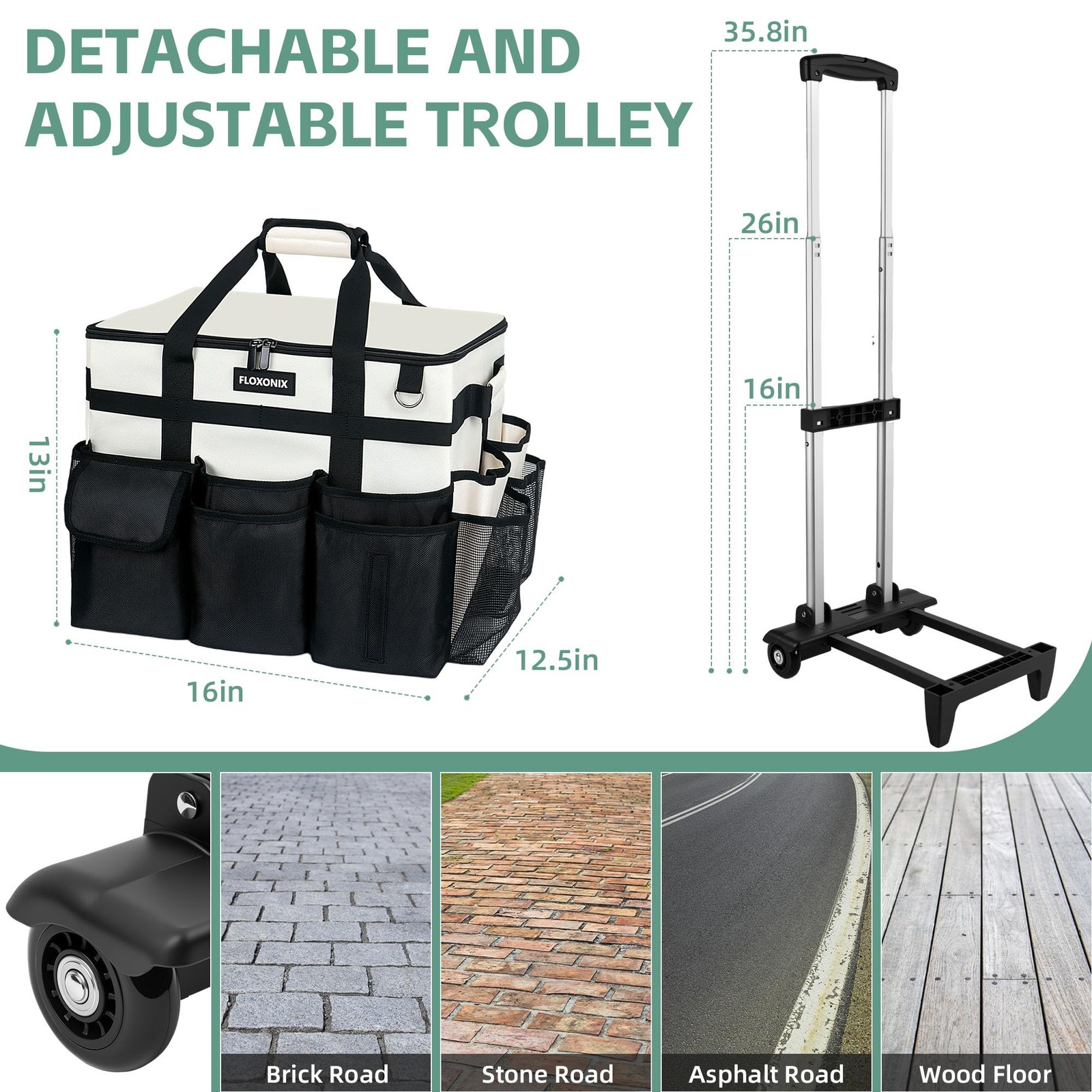 Large Rolling Cleaning Caddy Bag with Wheels, with Detachable Trolley, Cleani...