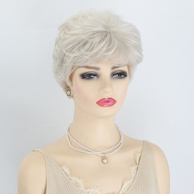 Old Lady Pixie Bob Wig Colored Synthetic Wig Short Curly Hair