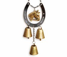 Horseshoe Wind Chime Wall Hanging Garden Decor Metal Bells Rustic Horse Gift