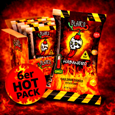 (8,30 EUR/100g) BLAIR'S Habanero Chips - Kessel gekocht 6X50G HOT PACK