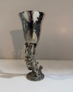 Vintage Ornate Mermaid Metal Goblet / Fantasy Art Nouveau Style