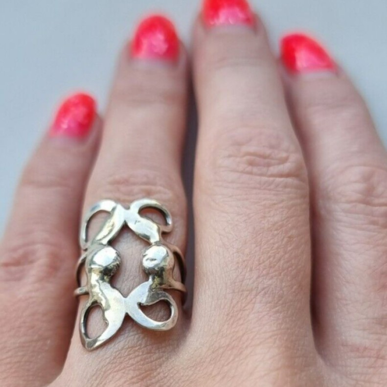 925 STERLING SILVER INTRICATE DESIGN OPEN ABSTRACT INTERSECTING VINES RING AT