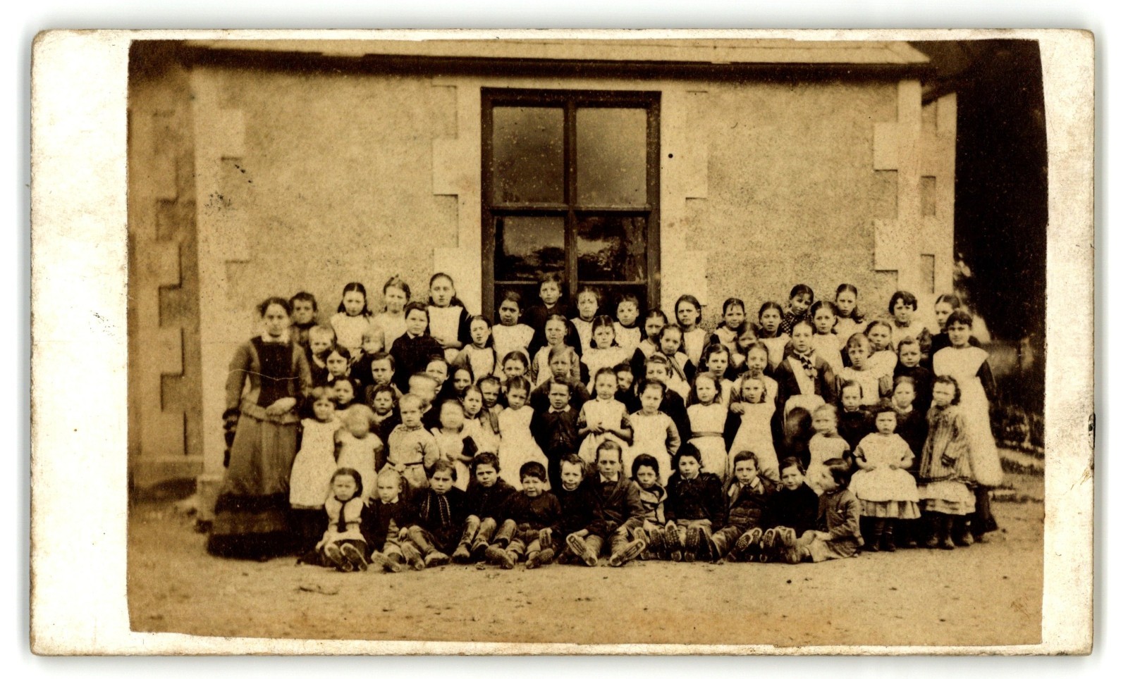 Antique CDV Circa 1860s Large Group Of Cute Children And Adults School Photo