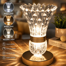 LED Crystal Table Lamp Touch Dimmable Cordless Night Light Bedside Bar Reading