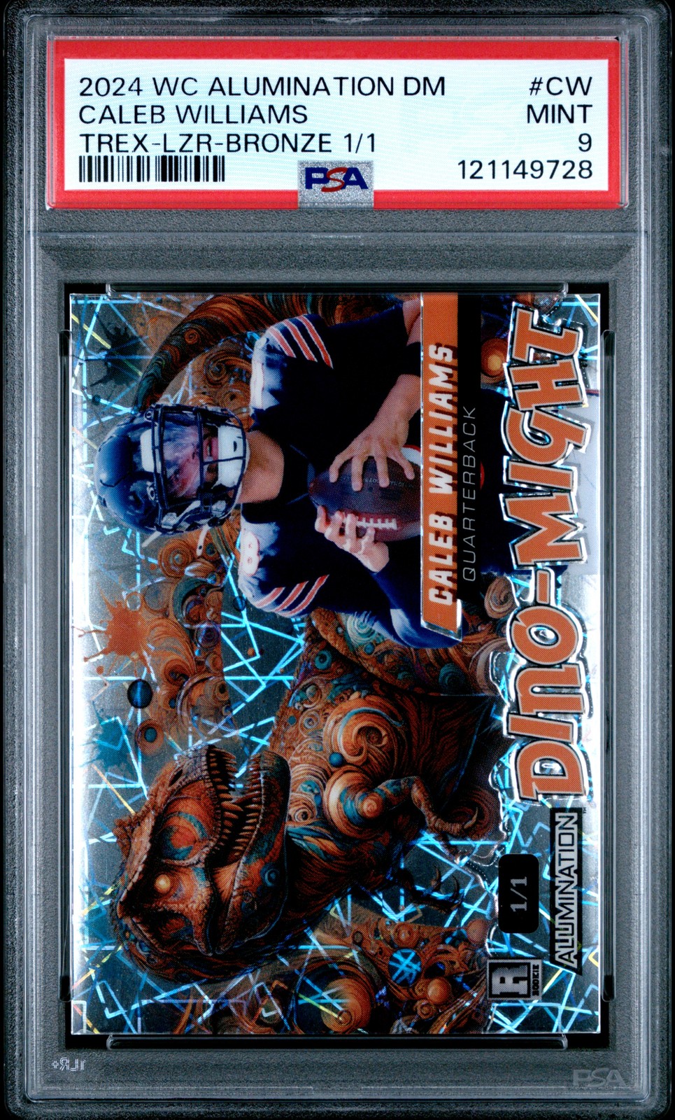Caleb Williams Wild Card Alumination Dino-Might #CW Tyrannosaurus Rex-Lazers Foil-Bronze 1/1