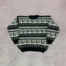 Vintage Knitted Jumper abstract llama patterned grandad chunky knit sweater