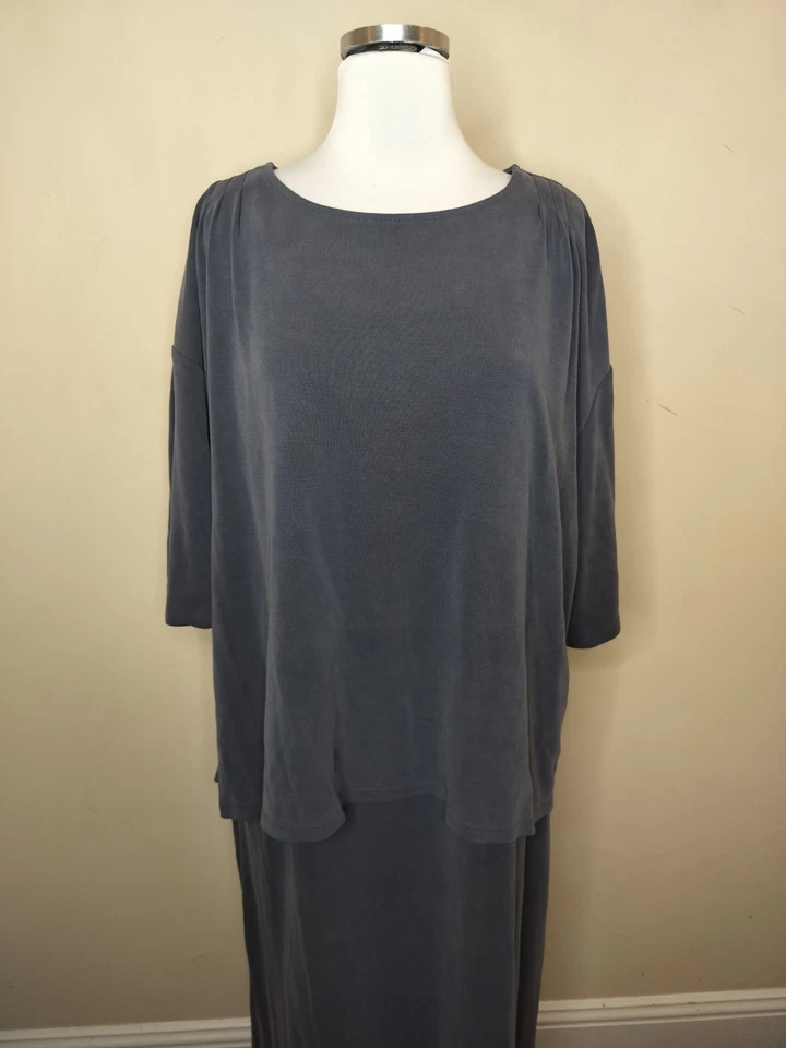 Vestido de dos piezas J. Jill Pure Jill lavado con arena 2X Plus para mujer pizarra elegante gris Foto 4 de 4