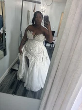 2 In 1 Bridal Gown Wedding With Corset Back  And Detachable Over Skirt. 14-18