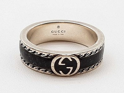 Gucci Gg Black Enamel 0.925 Silver 6.1g Ring Do0225crde