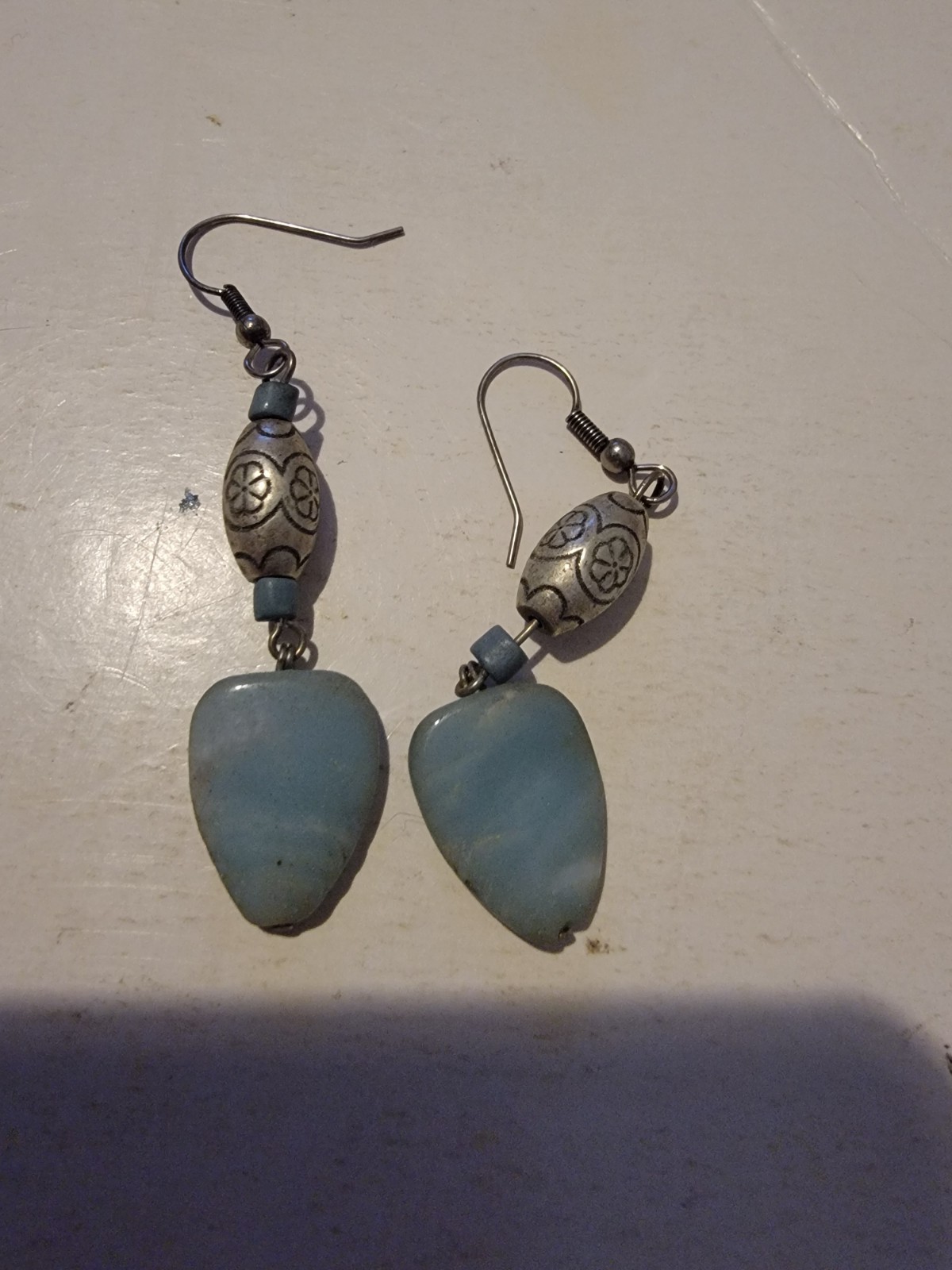 Light Blue Stone Dangle Silver Earrings Vintage - image 1