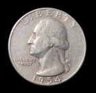 1954-S Washington Silver Quarter - Medium Motto - 90% Silver - VF Condition