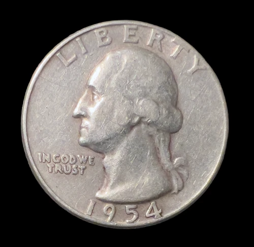 1954-S Washington Silver Quarter - Medium Motto - 90% Silver - VF Condition