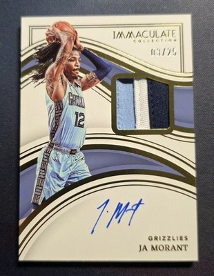 JA MORANT 2022-23 PANINI 03/25 IMMACULATE ON CARD AUTO TRI COLOR