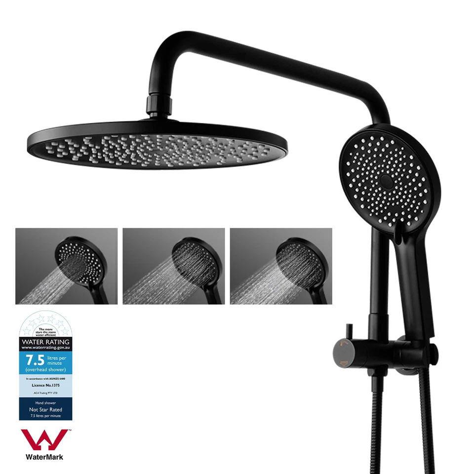 ACA Shower Head Set 10'' Round/12" Rectangle Black/Chrome Gooseneck /Mixer Taps