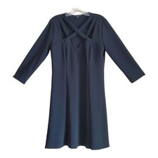 BOSTON PROPER Women's M Sheath Dress Criss Cross Neckline 3/4 Sleeve Knee Length