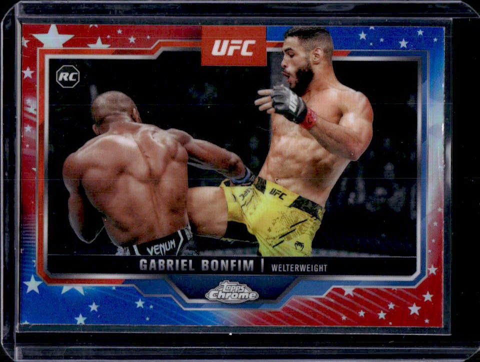 2025 Topps UFC Chrome Gabriel Bonfim RC Red & Blue Refractor Rookie #26