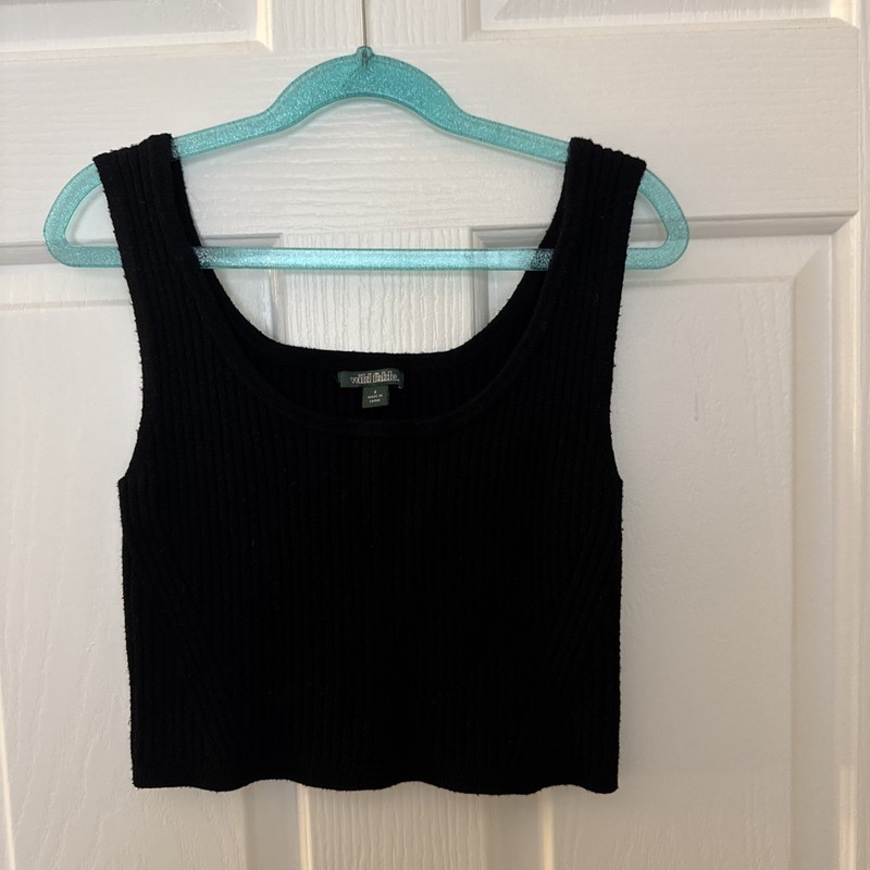 Trendy Woman’s Ribbed Wild Fable Black Knit Cropped Tank Top Shirt Size Small