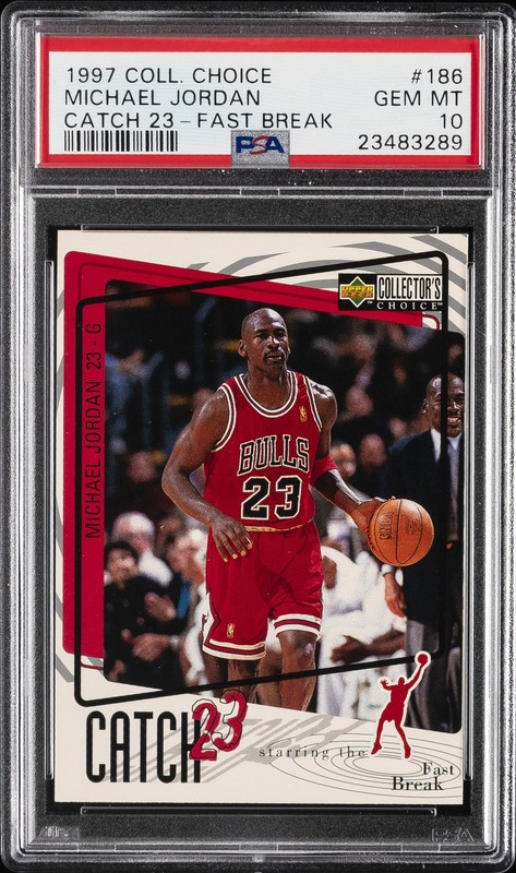 1997 COLLECTOR'S CHOICE CATCH 23-FAST BREAK #186 MICHAEL JORDAN PSA 10