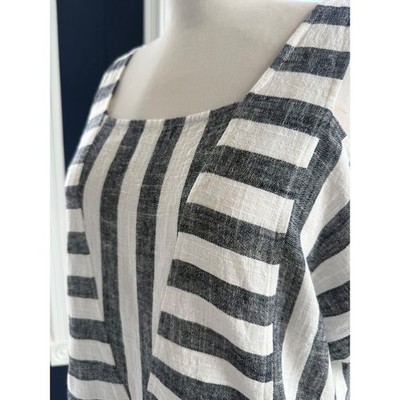 Soft Surroundings Linen Blend Striped Cold Shoulder Top Navy Cream Sz PM Coastal
