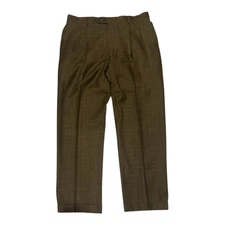 Jos A Bank Men's 37X31 Beige Weave Cuffed 100% Wool Pleated Dress Pants